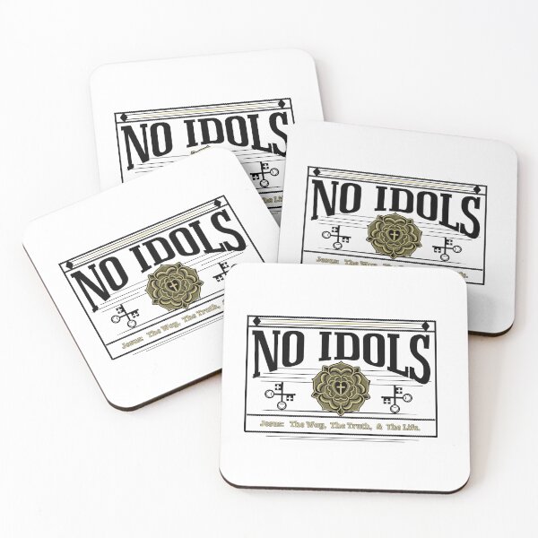 Item preview, "NO IDOLS"  Gold Jesus Rose Cross The Way The Truth & The Life - in black& grey designed and sold by Holy Coast Threads (Formerly ChristianFlower).