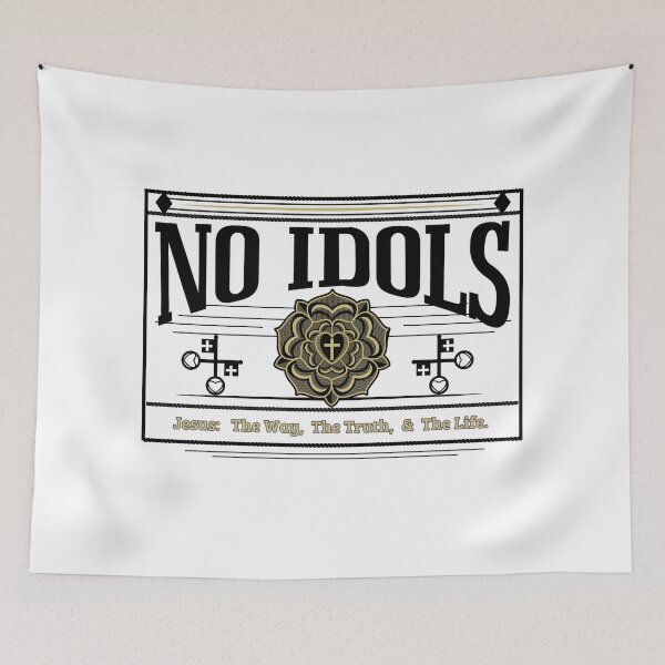 Item preview, "NO IDOLS"  Gold Jesus Rose Cross The Way The Truth & The Life - in black& grey designed and sold by Holy Coast Threads (Formerly ChristianFlower).