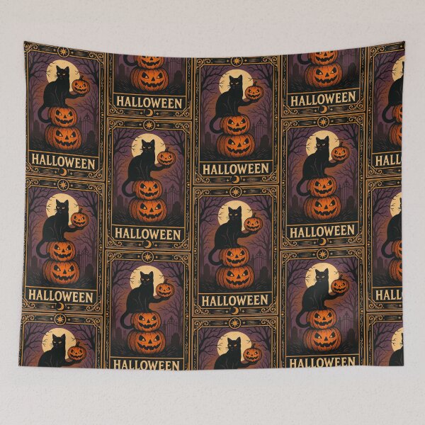 Item preview, Spooky Black Cat Tarot Halloween with Jack-o-Lantern Pumpkins designed and sold by Buzzworthy Threads.