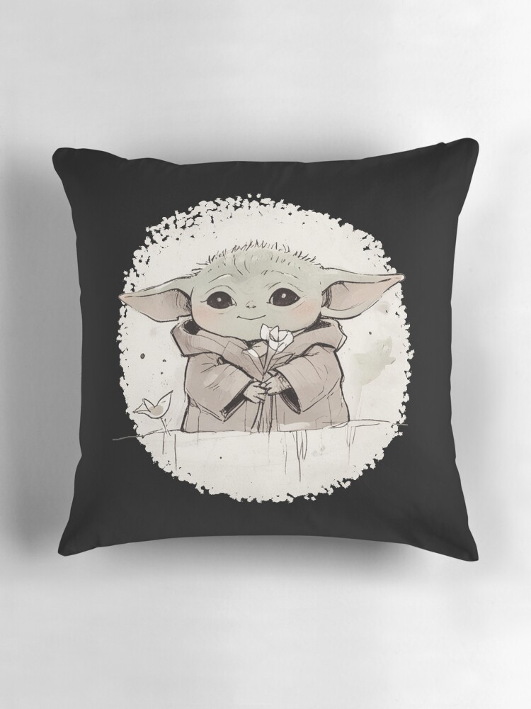 BABY YODA WITH WHITE FLOWER Pillow