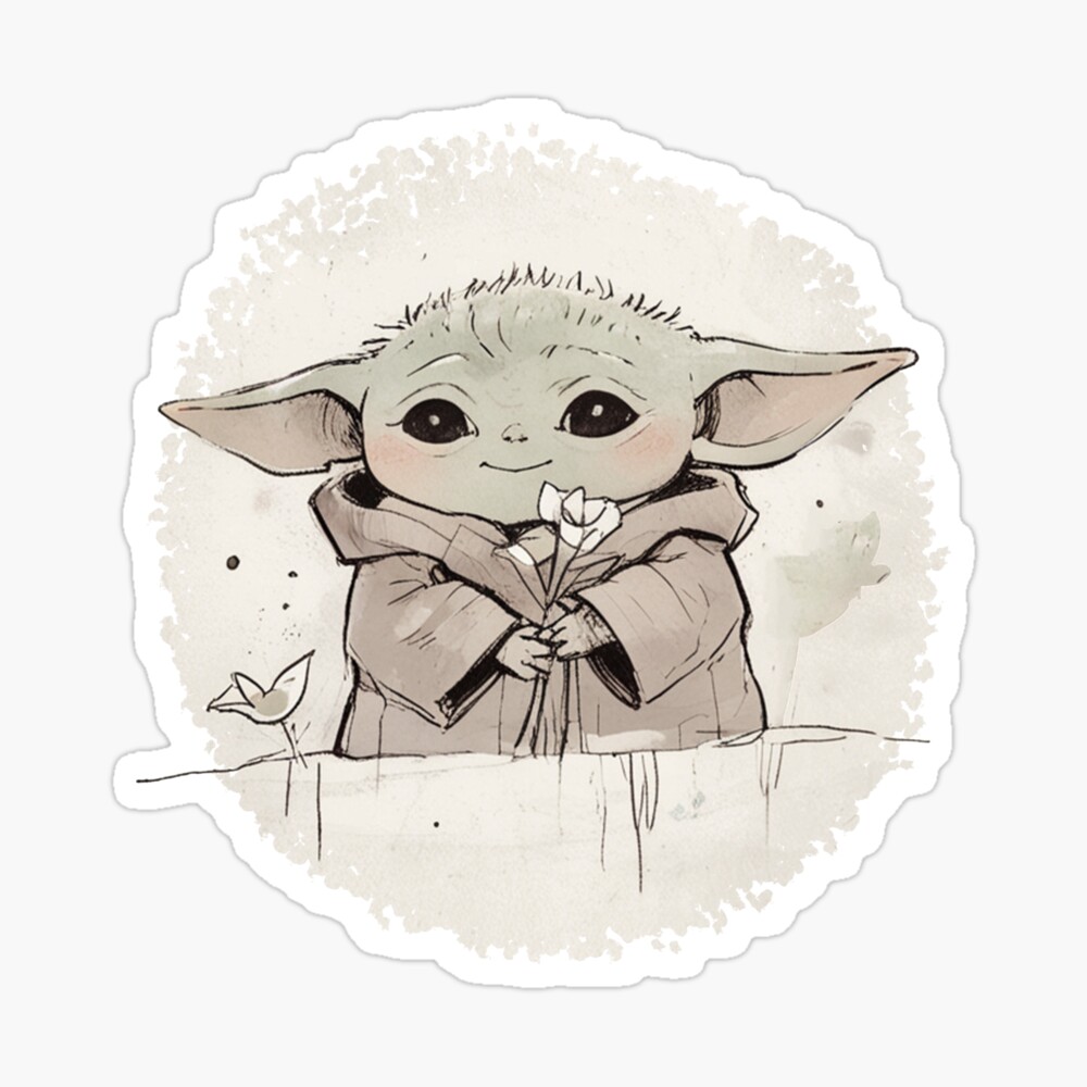 BABY YODA WITH WHITE FLOWER Pillow