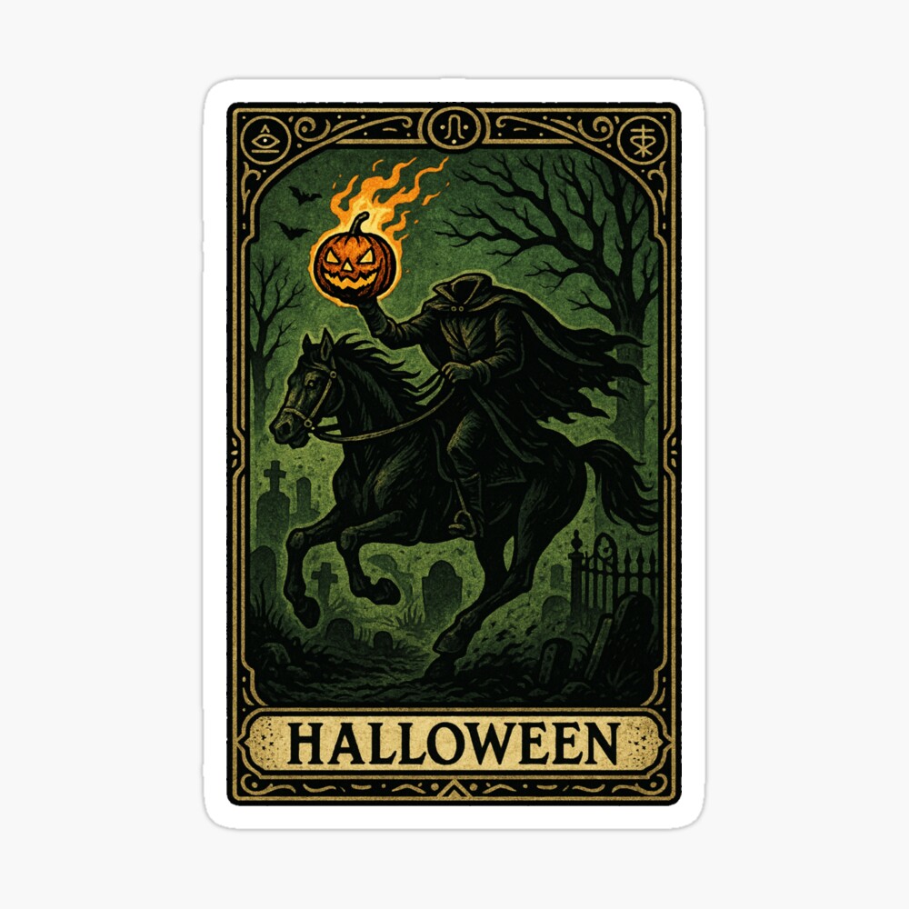 Spooky Headless Horseman Jack-o-Lantern Tarot Halloween Greeting Card