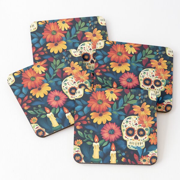 Item preview, Flower and skull seamless pattern- spooky Halloween design with skeleton and boo ghosts  designed and sold by cocomelon168.