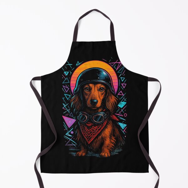 Item preview, Longhair Dachshund Biker Dog Helmet Retro designed and sold by TomFrontierArt.