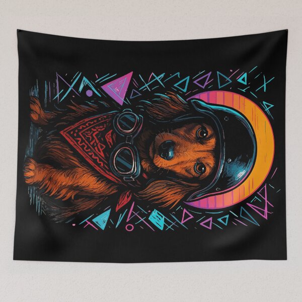 Item preview, Longhair Dachshund Biker Dog Helmet Retro designed and sold by TomFrontierArt.