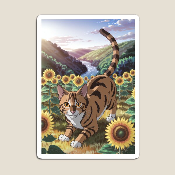Item preview, Gato de Bengala en un campo de girasoles, arte mural para amantes de los gatos designed and sold by WILDEVIOLET.