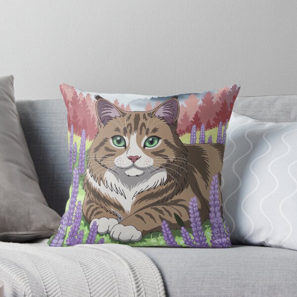 Aperçu de l'œuvre Chat Maine Coon dans un champ de lavande créée et vendue par WILDEVIOLET.