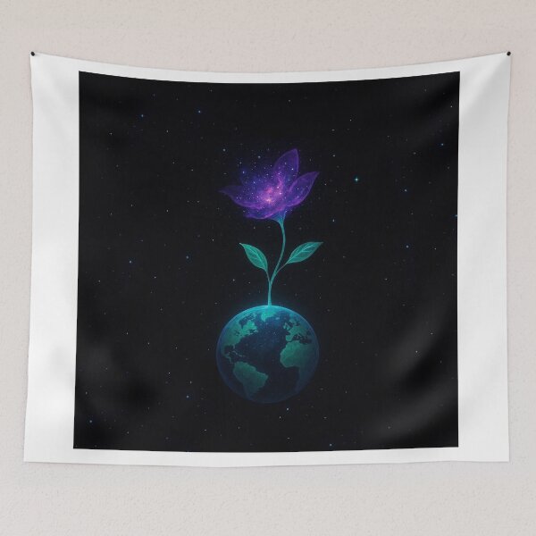 Item preview, Cosmic Flower Growing from Earth – Galaxy Nature Surreal Art designed and sold by ZagonShop.