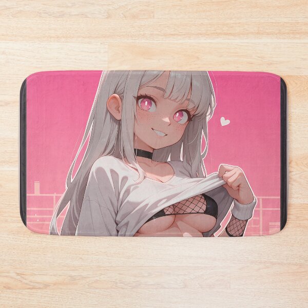 Item preview, Neon Pink Waifu — Silver-Haired Anime Beauty (Vaporwave Pinup) designed and sold by Ani-mememe.