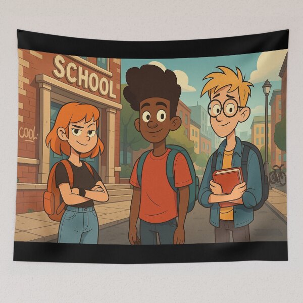Item preview, “School Friends Cartoon Illustration” designed and sold by pixelandpine.