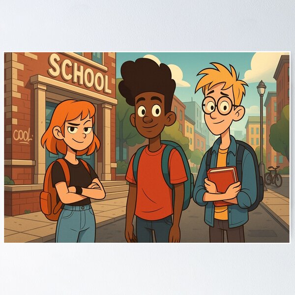 Item preview, “School Friends Cartoon Illustration” designed and sold by pixelandpine.