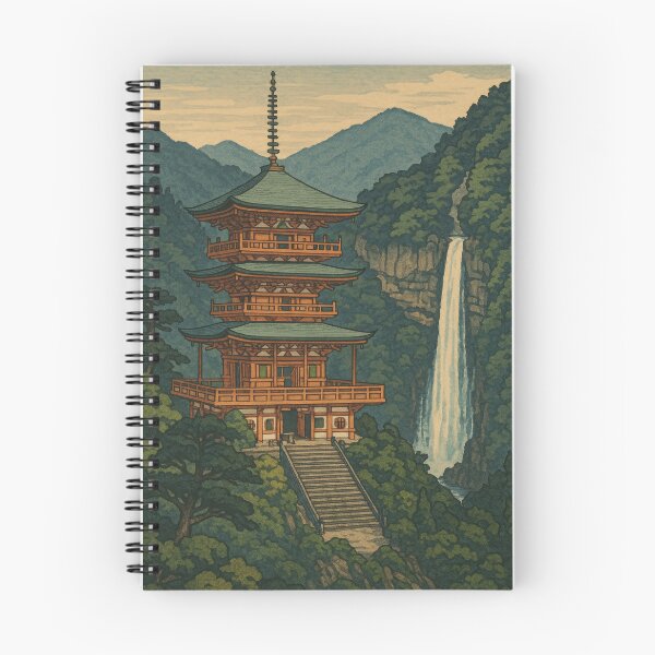 Item preview, Japanese Woodblock Style Print of Nachi Falls and Seiganto-ji Pagoda designed and sold by travelhops.