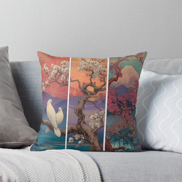 Item preview, Ukiyo-e style thriptch japanese art with white doves designed and sold by Pigeonarchy.