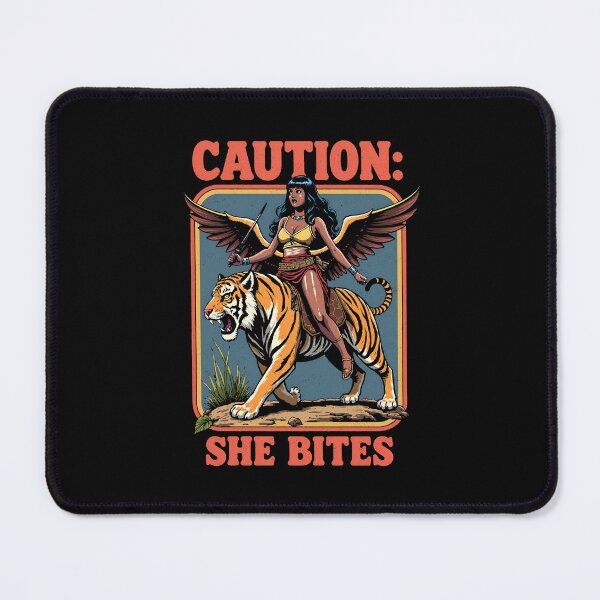 Item preview, CAUTION: She Bites - Winged Warrior Woman Riding a Tiger designed and sold by Vintagenaut Co..