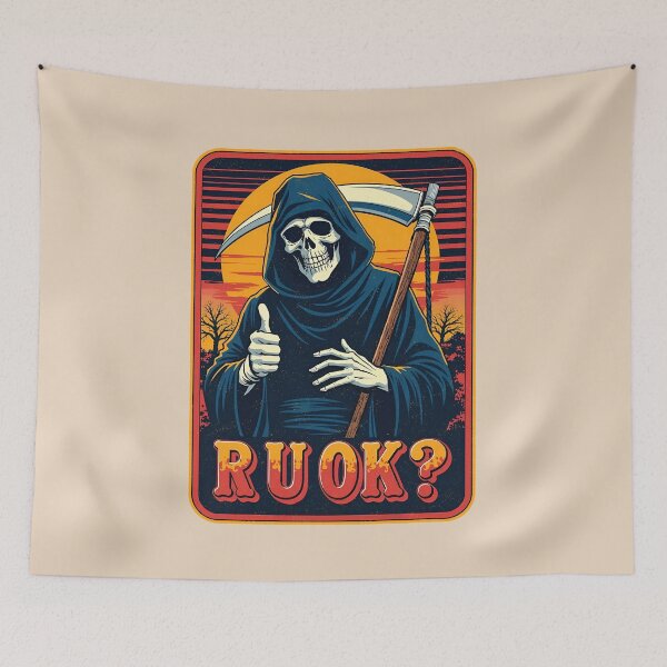 Item preview, R U OK?: The Grim Reaper Gives a Thumbs Up designed and sold by Vintagenaut Co..