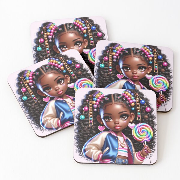 Item preview, Cute Black Girl with Braids – Adorable Cartoon Illustration designed and sold by Lulunza.