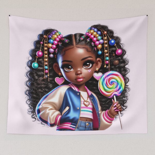 Item preview, Cute Black Girl with Braids – Adorable Cartoon Illustration designed and sold by Lulunza.