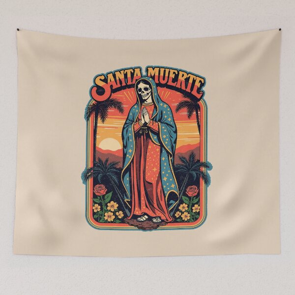 Item preview, Santa Muerte: Holy Death at Sunset with Palm Trees designed and sold by Vintagenaut Co..
