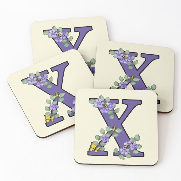Item preview, Letter X, Decorated Purple Initial, Eucalyptus Leaves, Periwinkles, Bees and Butterfly designed and sold by JoyfulWhimsy.