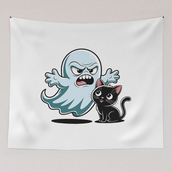 Item preview, Funny Halloween Ghost with Cute Kitty Cartoon Illustratio designed and sold by Fragy72.