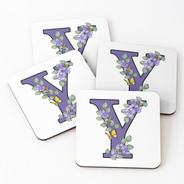 Item preview, Letter Y, Decorated Purple Initial, Eucalyptus Leaves, Periwinkles, Bees and Butterfly designed and sold by JoyfulWhimsy.
