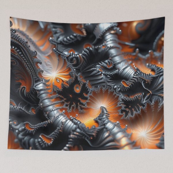 Item preview, Dark Autumn Fractal Fire – Silver & Orange Abstract Art designed and sold by Harmonic_Layers.