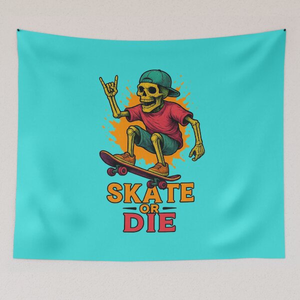 Item preview, Skate Or Die Skeleton Neon Board Rider designed and sold by ArtComixHaven.