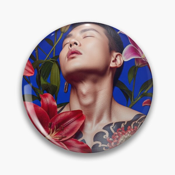 Item preview, Sensual Tattoed Asian Man in Kimono with Lilies designed and sold by Atlas Kai.