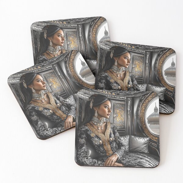 Item preview, Elegant woman in ornate attire by large window designed and sold by Artessie.