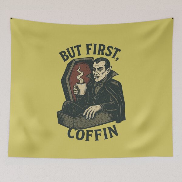 Item preview, But First, Coffin Vintage Vampire Coffee Halloween Design designed and sold by Meandmyshop.