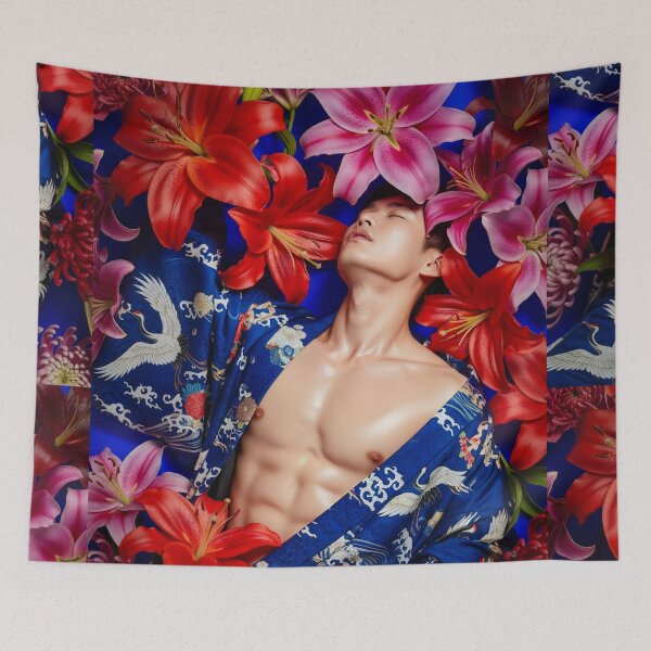 Item preview, Sensual Tattoed Asian Man in Kimono with Lilies #3 designed and sold by Atlas Kai.