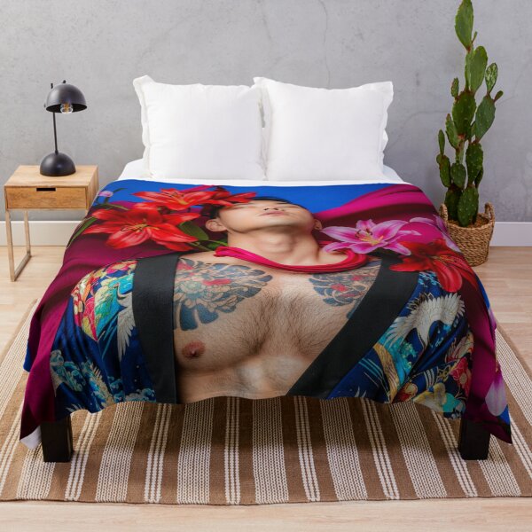 Item preview, Sensual Tattoed Asian Man in Kimono with Lilies #4 designed and sold by Atlas Kai.