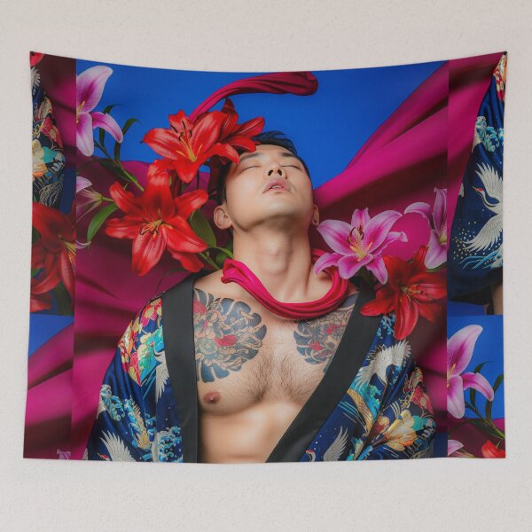 Item preview, Sensual Tattoed Asian Man in Kimono with Lilies #4 designed and sold by Atlas Kai.