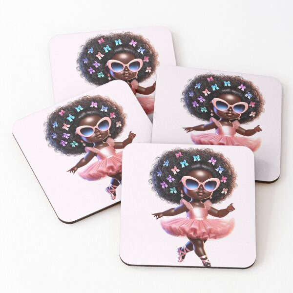 Item preview, Beautiful Brown Skin Girl with Curly Hair – Elegant Art Style pink dress designed and sold by Lulunza.
