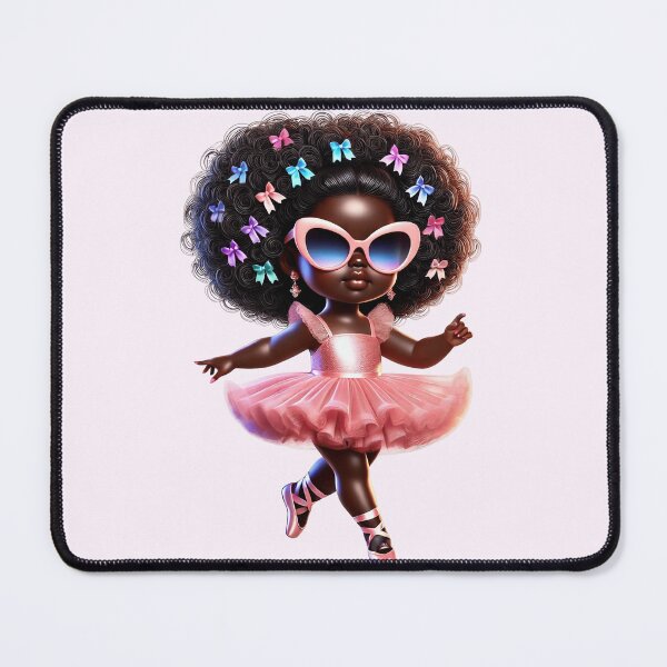 Item preview, Beautiful Brown Skin Girl with Curly Hair – Elegant Art Style pink dress designed and sold by Lulunza.