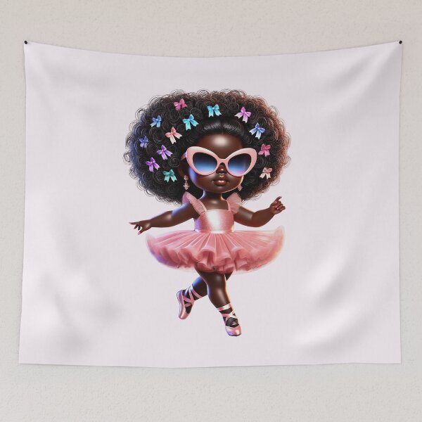Item preview, Beautiful Brown Skin Girl with Curly Hair – Elegant Art Style pink dress designed and sold by Lulunza.