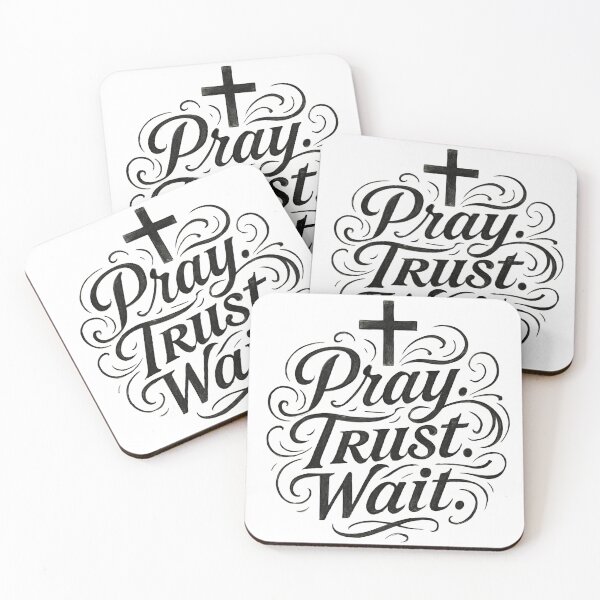 Item preview, Pray Trust Wait Christian Calligraphy Design – Faith-Based Inspirational Quote with Cross | Hand-Lettered Typography for Believers designed and sold by WordOfLamb.
