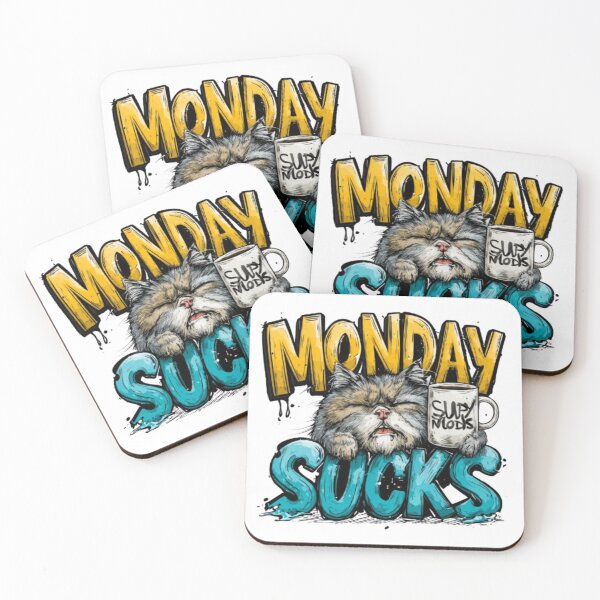 Item preview, Monday Sucks Funny Cat Coffee Design designed and sold by AlexLineArt.