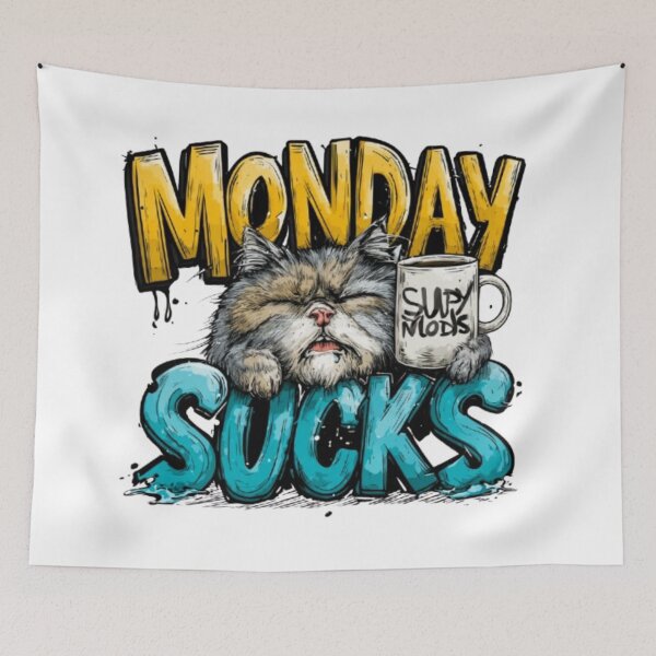 Item preview, Monday Sucks Funny Cat Coffee Design designed and sold by AlexLineArt.