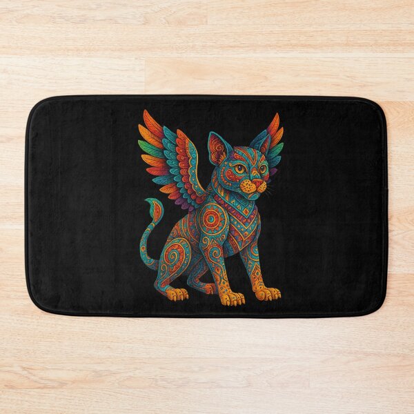 Item preview, Winged cat colorful folk art designed and sold by Ahau Designs.