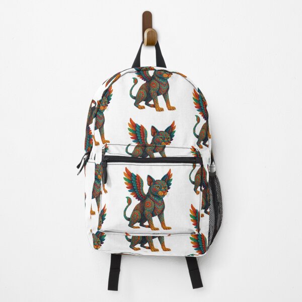 Item preview, Winged cat colorful folk art designed and sold by Ahau Designs.