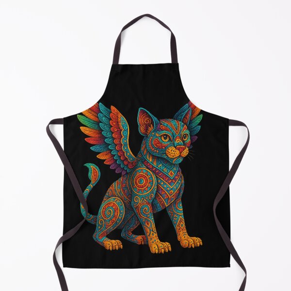 Item preview, Winged cat colorful folk art designed and sold by Ahau Designs.