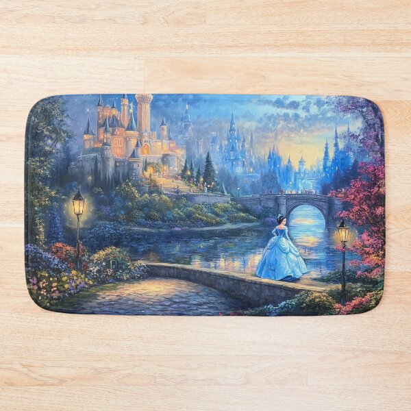 Item preview, Beautiful Woman in a Sparkling Blue Dress by a Magical Castle – Enchanted Fantasy Art designed and sold by baggycatsworld.