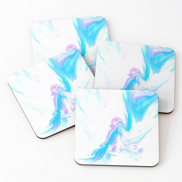 Item preview, Feathery Wisps of Aqua & Pink Fluid Art Print - Original Acrylic Dutch Pour designed and sold by marbledmoonart.