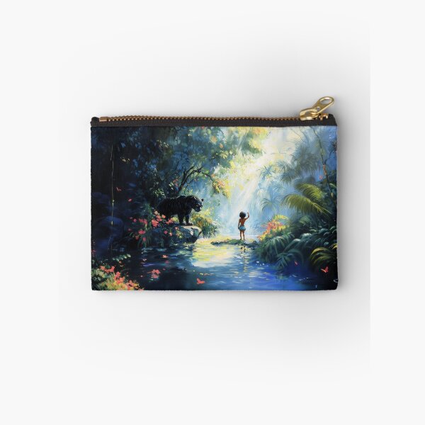 Item preview, Young Boy Standing in a Jungle with a Beautiful Tiger – Fantasy Wildlife Art designed and sold by baggycatsworld.