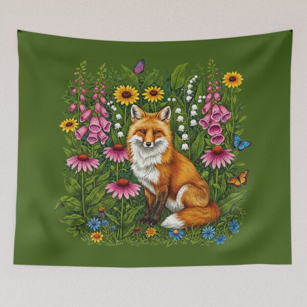 Artikelvorschau, Fuchs in einem Feld mit Wildblumen entworfen und verkauft von TeeARTHY.