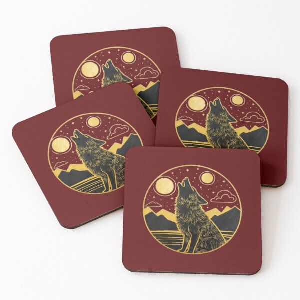 Item preview, A black and gold wolf howling at the moon at night designed and sold by Aariq.