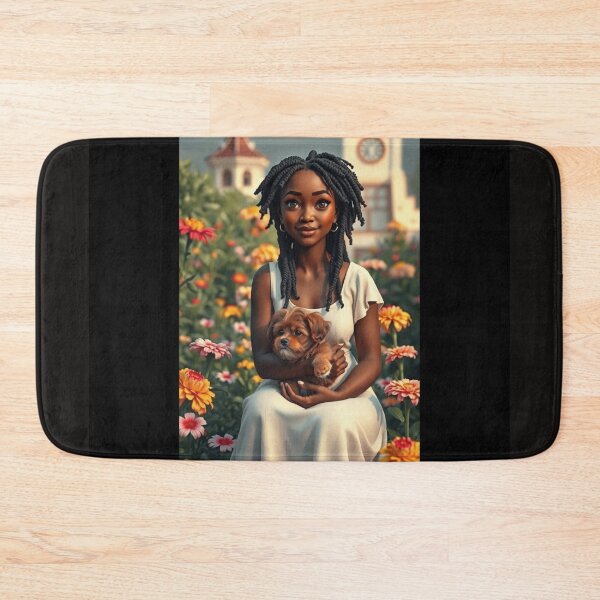 Item preview, Serene Woman with Yorkipoo in Garden designed and sold by ZionzRoyalty.