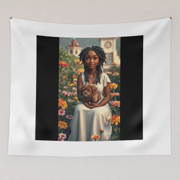 Item preview, Serene Woman with Yorkipoo in Garden designed and sold by ZionzRoyalty.
