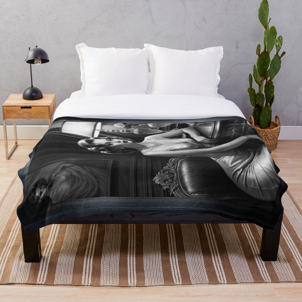 Timeless Allure Film Noir Portrait Of Lady Xantheia Stunning AI Concept Art by Xzendor7 Decorative Art Print Throw Blanket